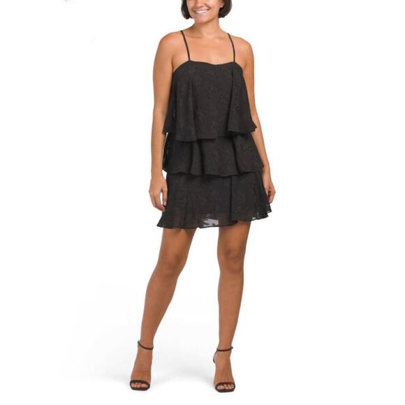 NWT Sam Edelman Tonal Floral Textured Chiffon Sleeveless Tiered Mini Dress - Picture 1 of 7